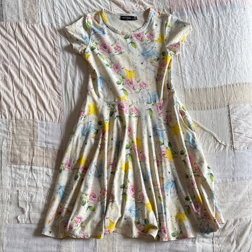 Rock Your Kid Girls Bunny Rabbit Wings & Wand Floral Twirl Dress size 10